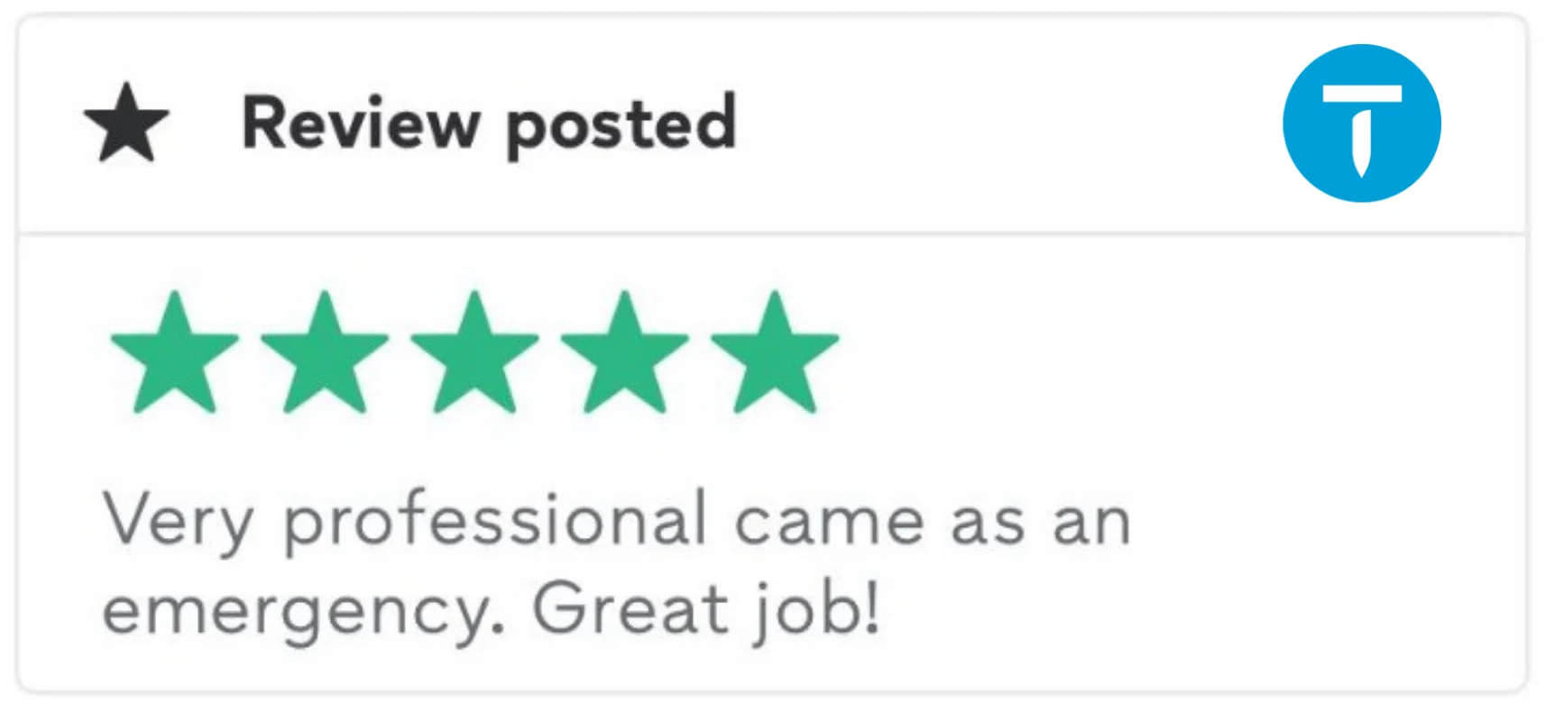 Five-star review: "Very professional, great emergency service!